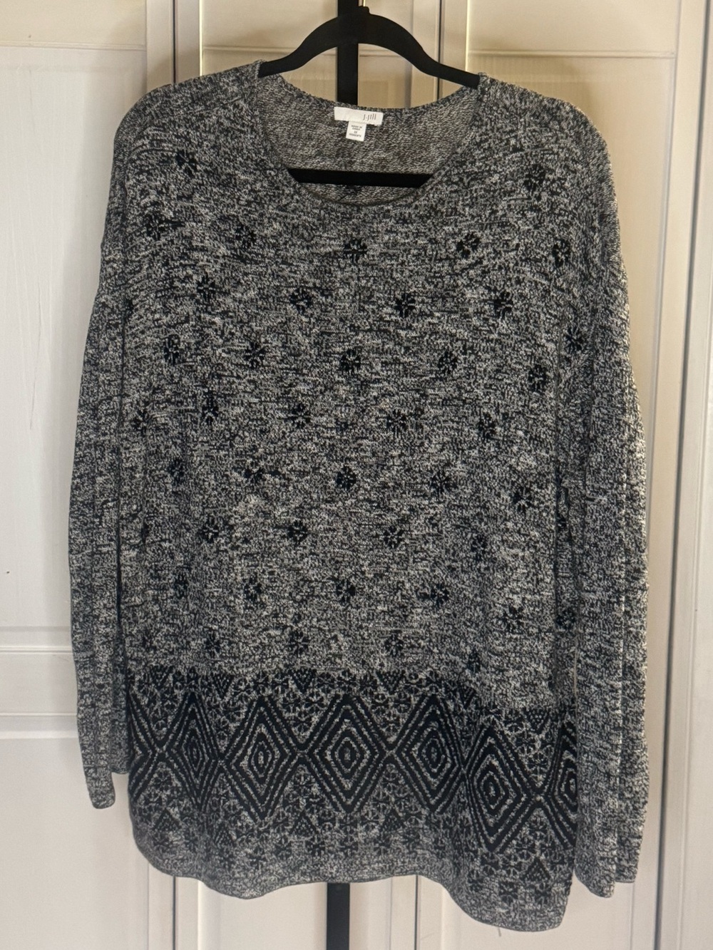 J. Jill Black and White Crewneck Knit Sweater